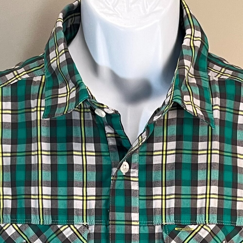🏔️ Mountain Hardwear Men's Vented Shirt L Green Gray Yellow Plaid SS 👕